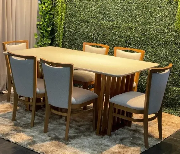 Mesa de Jantar Romenia com 6 Cadeiras Marina 180x90 - Forte Atacadista