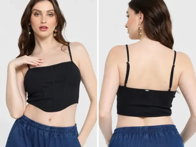 Cropped Preto Lança Perfume Alça Fina