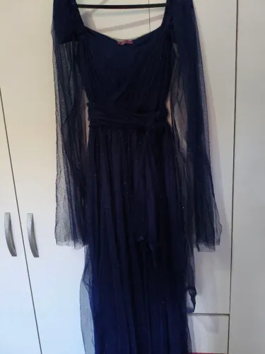 Vestido De Festa Azul Marinho, Tule com brilho