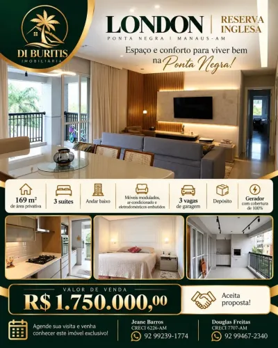 Condominio Reserva Inglesa London | 169m2 | 3 suites | Ponta Negra Manaus