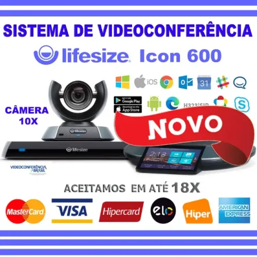 Sistema de Vídeoconferência LifeSize Icon 600 c/Controle Remoto, Novo, NF, Caixa, Gar, Trc