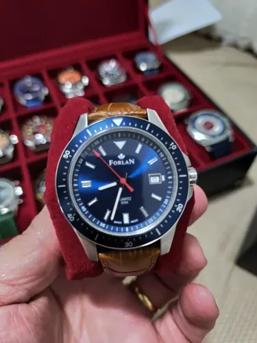 Relógio Forlan Evolar Swiss Made - Couro Marrom e Visor Azul (Impecável)