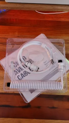 Cabo espiral branco - Cabo teclado mecânico USB - USB C