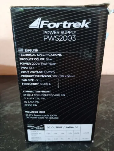FONTE ATX (COMPUTADOR) MODELO - FORTREK POWER SUPPLY PWS2003