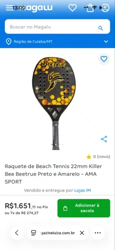 Raquete de Beach Tennis 22mm Killer Bee Beetrue Preto e Amarelo - AMA SPORT