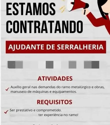 Vaga para Ajudante de Serralheria