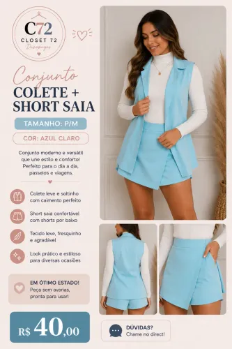 Conjunto colete e short saia