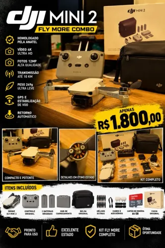 DJI Mini 2 Fly More Combo - Homologado ANATEL - R$ 1.800