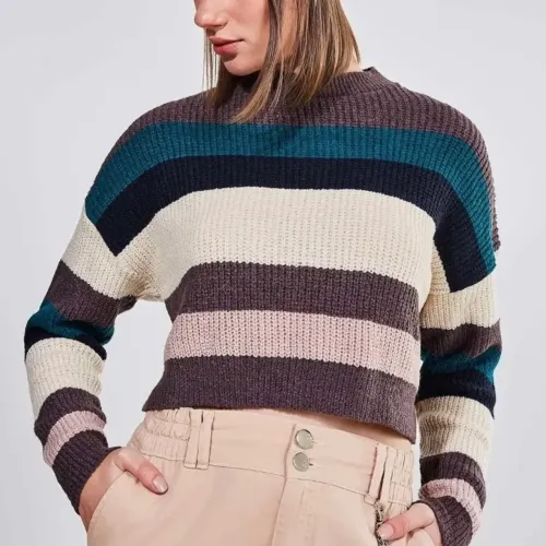 Blusa tricô oversized listrada inverno