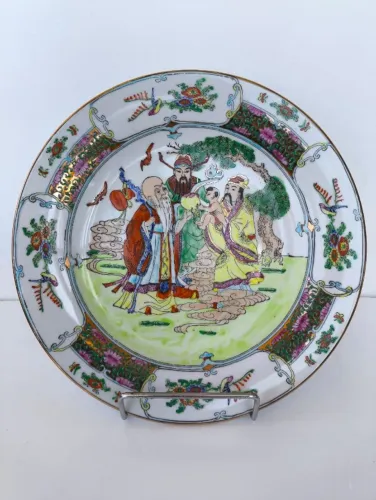 prato decorativo porcelana chinesa macao cantão vintage anos 70 pintado à mão