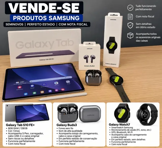 Kit Samsung Tab S10 FE+ + Watch7 + Buds3 | Seminovos + NF