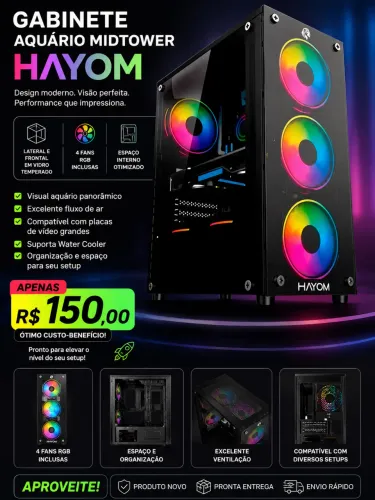 Gabinete aquário com 4 fans 