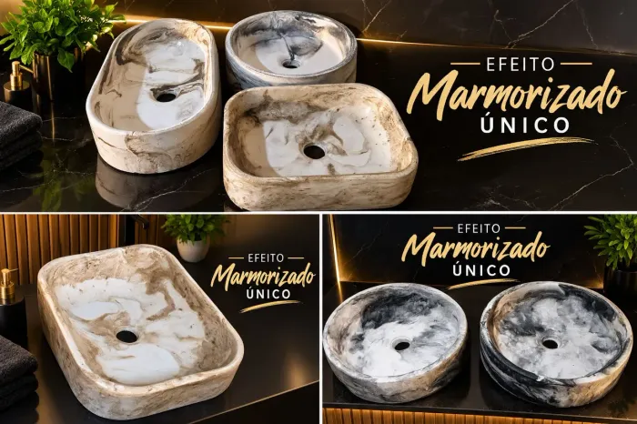Cubas para banheiro com efeito marmorizado