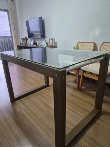 Mesa com Tampo Vidro 80 cm x 120 cm, Sem Cadeira