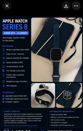Relógio Apple Watch série 8 45 mm