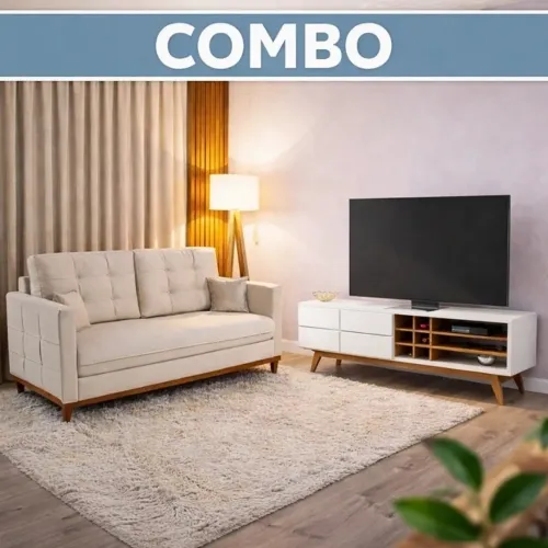 Combo - Sofá 3 lugares Living Larg. 1.82m + Bancada Larg. 1.80m  para TV até 70"