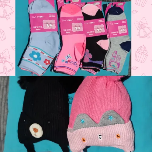DUAS TOUCAS pelúciada por dentro 12 pares de meias tudo novo com etiquetas. 