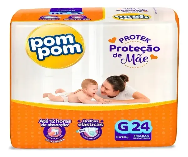 Fralda Pom Pom Protek Proteção de Mãe G com 24 Unidades