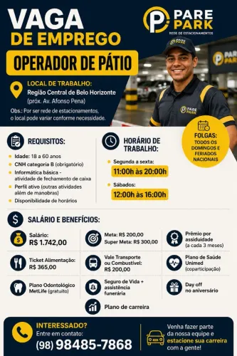 Vaga para Operador de pátio rede de estacionamento