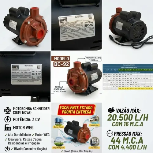 ?Bomba Centrifuga Schneider Bc-92 3cv Monofasica 127/220v Weg Seminova
