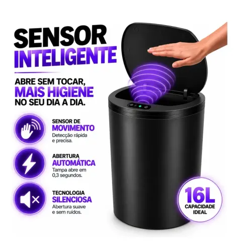Lixeira Inteligente Automática Redonda Recarregável USB?C Sensor