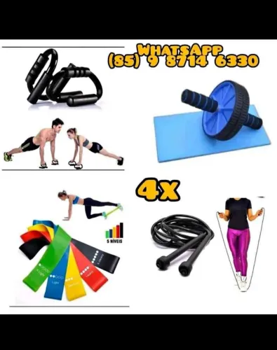 Kit exercícios. Rolo abdominal corda barra flexão elástico. Entrega grátis 