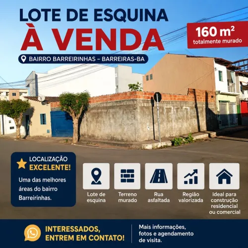 ? LOTE DE ESQUINA À VENDA - BARREIRINHAS | BARREIRAS-BA