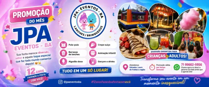 Festa completa com brinquedos garçons e lanches 
