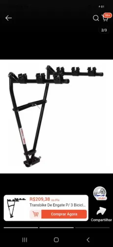 Transbike De Engate P/ 3 Bicicletas Universal Preto Acompanha Cintas.