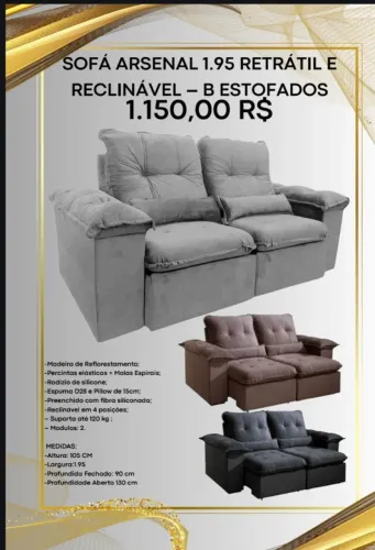 Sofá Arsenal retrátil reclinável 1,95m (Pague na entrega)