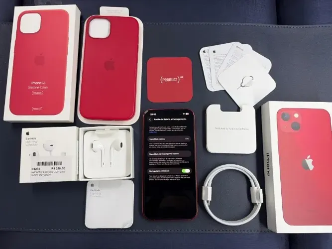 iPhone 13 128GB Red | Capa MagSafe Original + Fone/Cabo Novos + NF