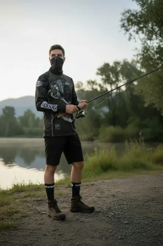 Kit de camisa de pesca, bandana e meia.