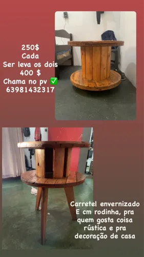 Carretel com rodinha e envernizados 