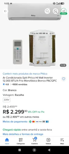 Vendo ar condicionado Philco Lacrado completo, com nota fiscal, comprei no início do mês.