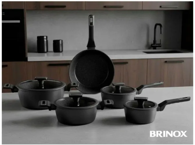 Jogo de Panelas Brinox Revestimento Cerâmico Preto 5 Peças Carbon Ceramic Life