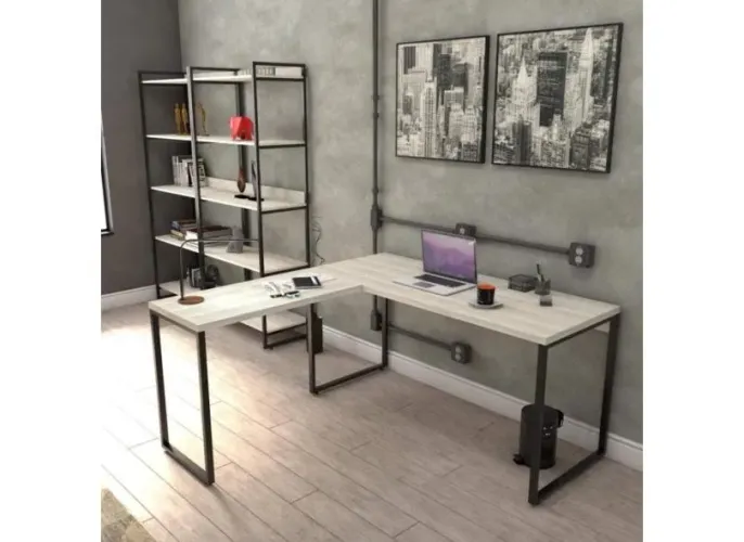 Mesa de Escritório em L Estilo Industrial 1,5m X 1.5m Kuadra