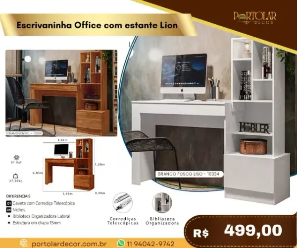 Escrivaninha Office com estante Lion, a pronta entrega 