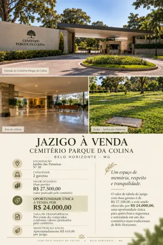 JAZIGO À VENDA CEMITÉRIO PARQUE DA COLINA BH