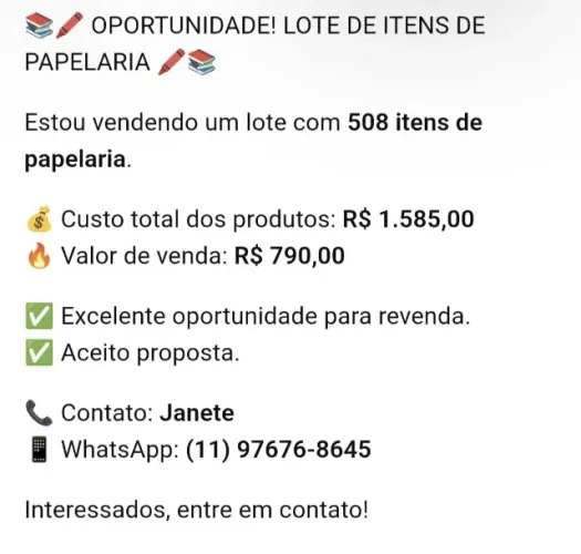 Vendo Lote de papelaria