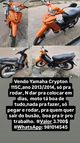 Vendo Yamaha Crypton 115C ano 2013/2014 tudo funcionando perfeitamente 