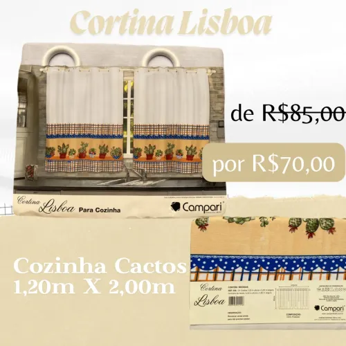 Cortina de Cozinha Cactos Lisboa Campari com Ilhós (Nova)