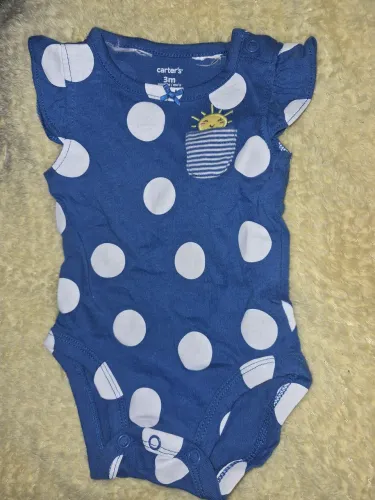 Body Carters, azul com bolinhas brancas, 3 meses