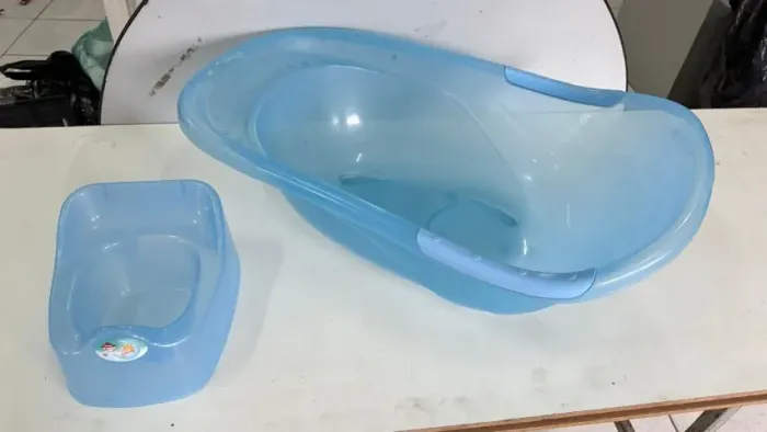 KIT BANHEIRA E TRONINHO AZUL BEBE INFANTIL