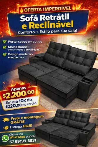 Oferta hoje Sofá retrátil reclinável novo entrego 