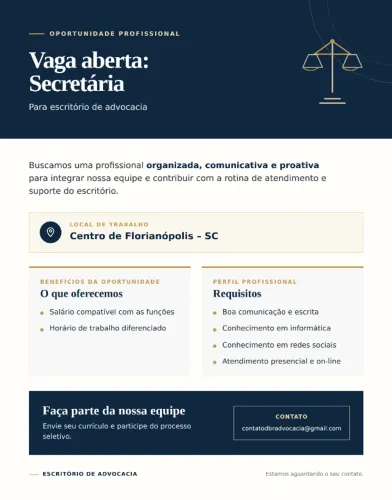 SECRETÁRIA PARA ESCRITÓRIO DE ADVOCACIA - CENTRO FLORIANÓPOLIS-SC