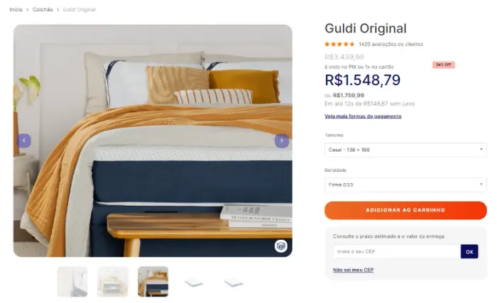 Colchão guldi Original - tamanho Casal - Tipo D33 com mola ensacadas