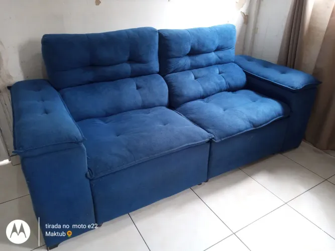 Sofá Retrátil/Reclinável 2 lugares - 2 metros veludo Azul