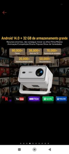 PROJETOR XGODY GIMBAL A6PRO 4K 700 ANSI 18 MIL LUNENS SISTEMA ANDROID 14