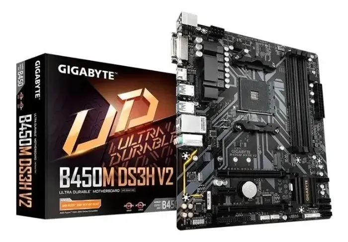Placa Mãe Gigabyte B450m Ds3h Amd Am4 Ddr4 Ryzen B450 Preto