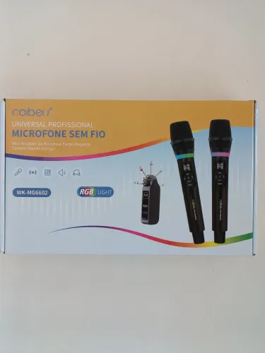 Kit 2 Microfones Sem Fio Coibeu WK-MG6602 RGB UHF Volume Ajustável P10